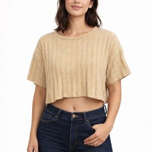 Papermoon Tan Ribbed Crop Top